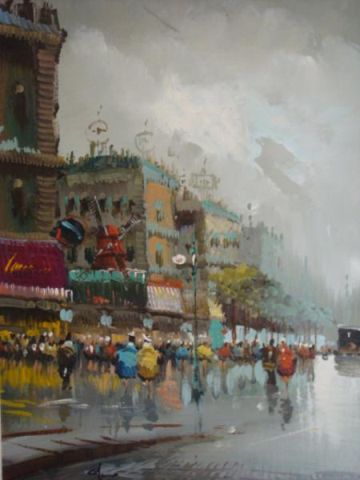 Appraisal: Signed O C of Paris Street Figures in the Rain