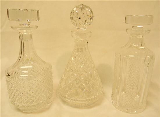 Appraisal: Three cut glass decanters of varying shapes two with flat