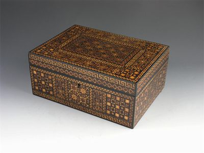 Appraisal: A late Victorian parquetry work box by William Ogg dated