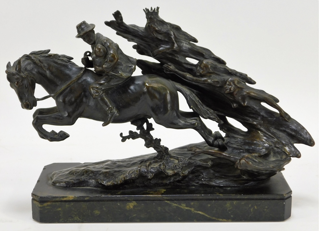 Appraisal: ANDOR RUFF FIGURAL HORSE RIDER BRONZE STATUE Hungary - Naturalist