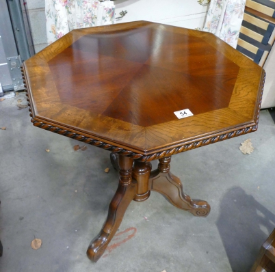 Appraisal: Oak inlaid octagonal occasional table with barley twist detail on