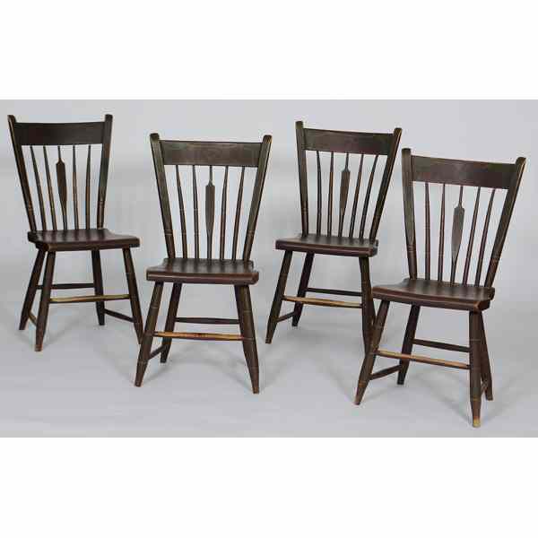 Appraisal: Windsor Chairs American th century four painted windsor chairs in