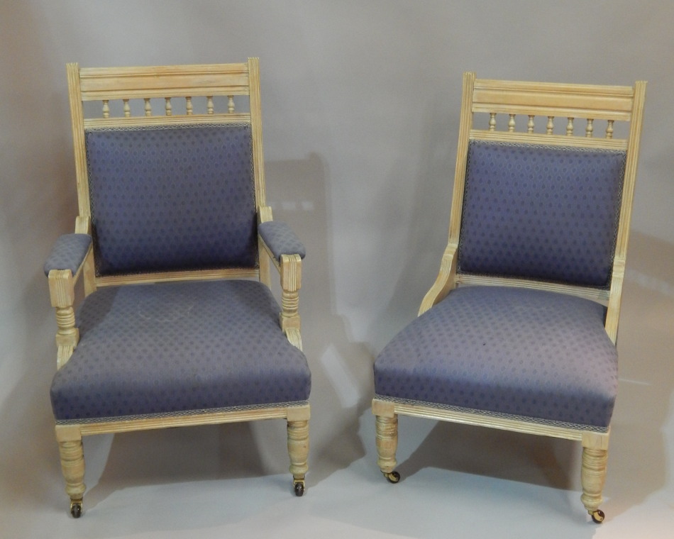 Appraisal: A pair of Victorian salon type chairs each now stripped