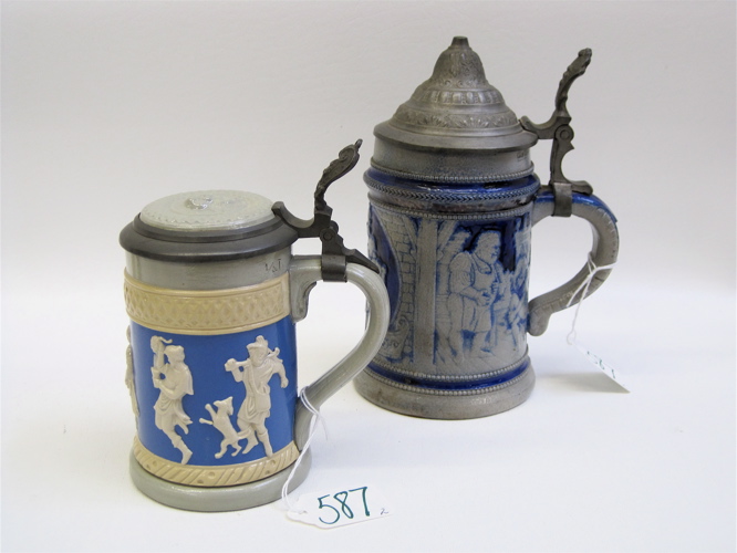 Appraisal: TWO GERMAN BEER STEINS Villeroy Boch Mettlach L cameo relief