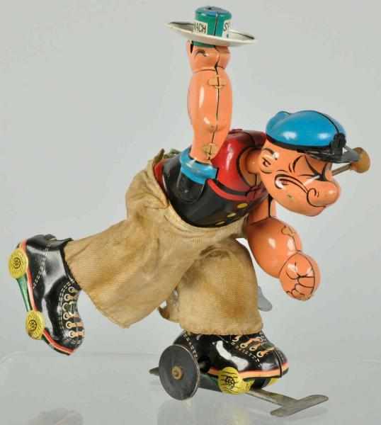 Appraisal: Tin Litho Linemar Popeye Skater Wind-Up Toy Description Japanese Working