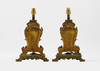 Appraisal: A pair of French ormolu table lamps with shades cm