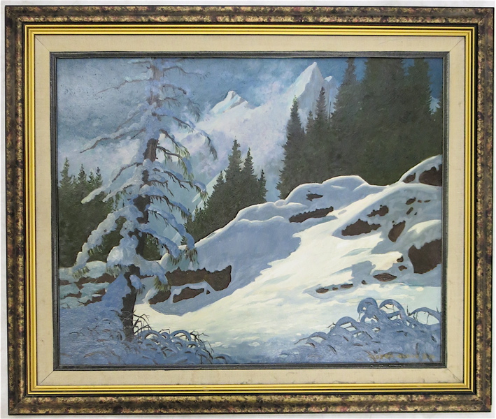 Appraisal: HOSEN ALKIVE OIL ON BOARD of a winter landscape Image