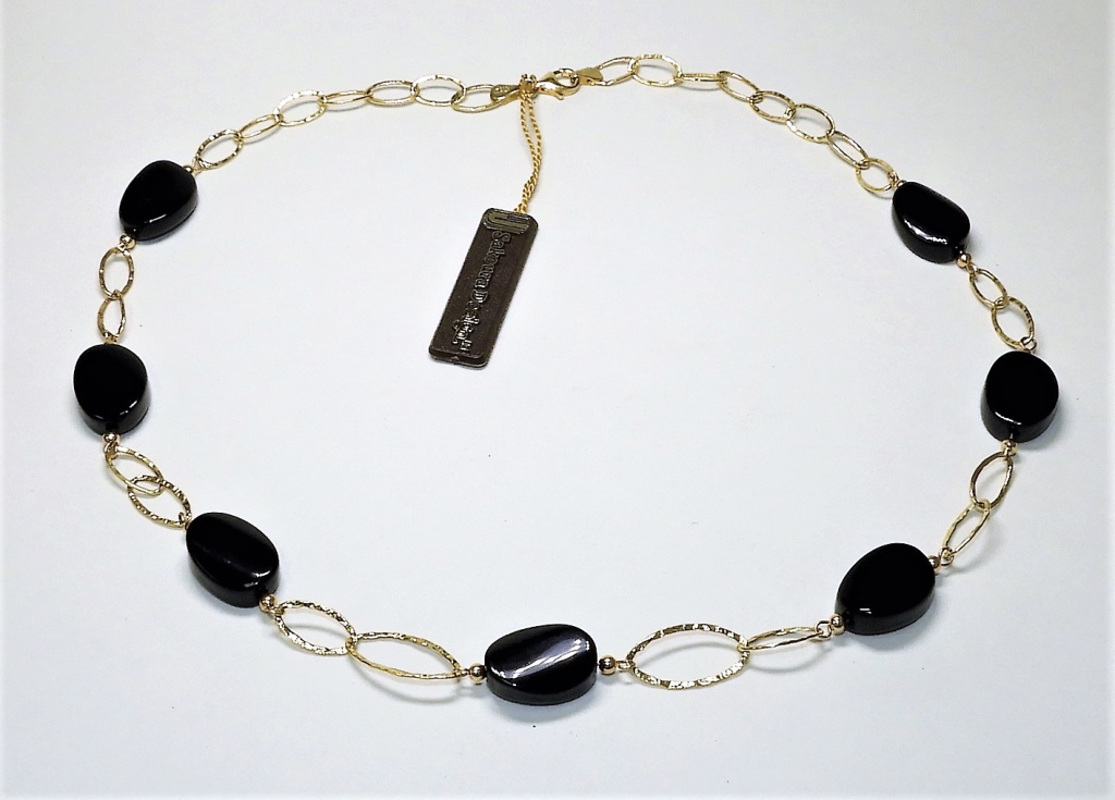 Appraisal: SAKOURA DESIGNS K GOLD ONYX LINK CHAIN NECKLACE Italy th