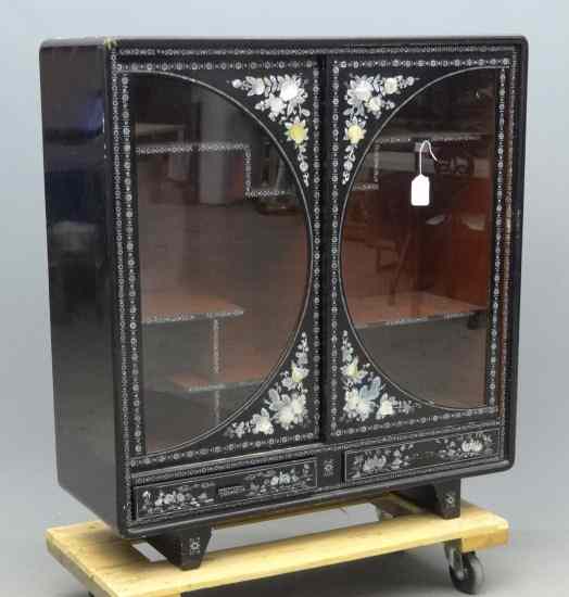 Appraisal: Vintage Japanese glass door cabinet Aquired from The Estate of