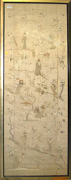 Appraisal: An embroidered silk banner Framed and glazed depicting the Daoist