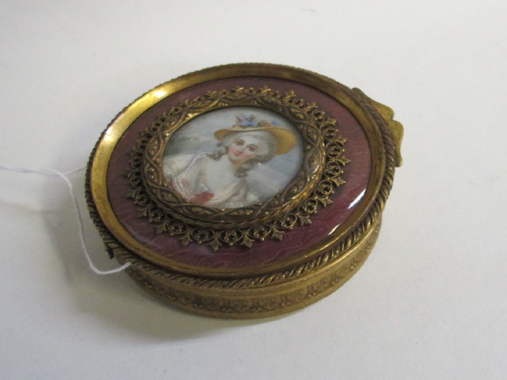 Appraisal: Gilt metal pictorial jewellery box