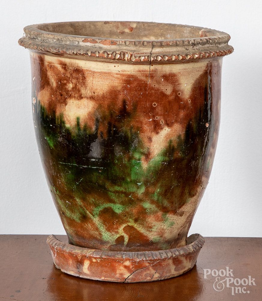 Appraisal: Large Shenandoah Valley redware flowerpot Large Shenandoah Valley redware flowerpot