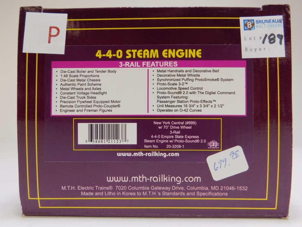 Appraisal: MTH NEW YORK CENTRAL EMPIRE STATE STEAM ENGINE Item no