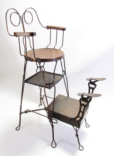 Appraisal: An antique shoeshine chair twisted wire frame with shine box