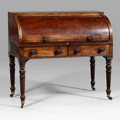 Appraisal: Regency mahogany cylinder desk desk interior fitted with seven dovetailed