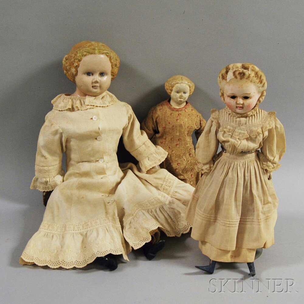 Appraisal: Three Blonde Shoulder Head Dolls two papier-mache and one wax