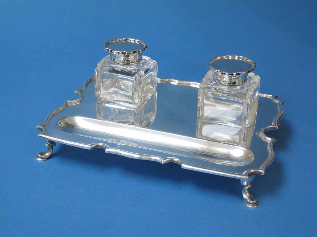 Appraisal: A George V rectangular Inkstand fitted two square cut glass