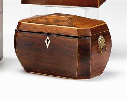 Appraisal: Rosewood tea caddy th century Paneled lid opens to interior