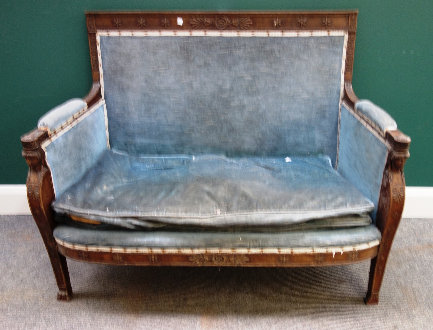 Appraisal: A th century French mahogany two seat sofa with caryatid