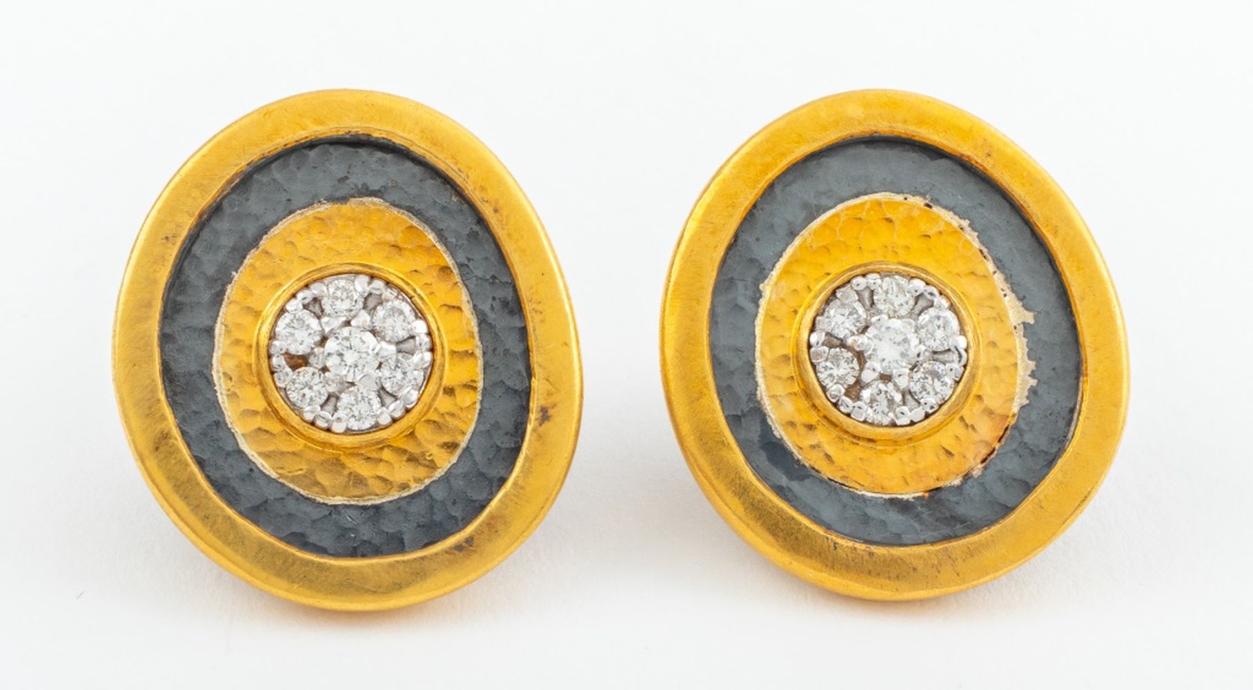 Appraisal: MODERN ART OXIDIZED SILVER GOLD DIAMOND EARRINGS A pair of