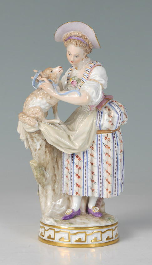 Appraisal: MEISSEN SHEPHERDESS AND LAMB FIGURAL GROUP Figure of a shepherdess