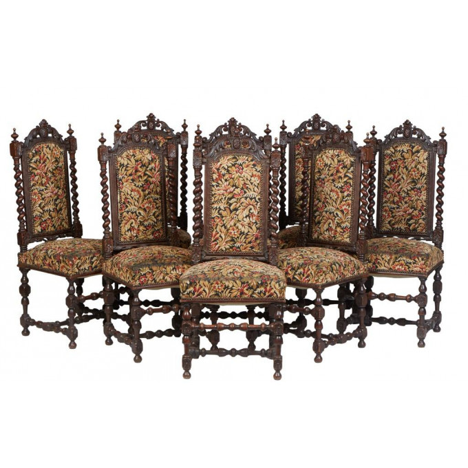 Appraisal: Set of Eight French Provincial Louis XIII Style Carved Oak