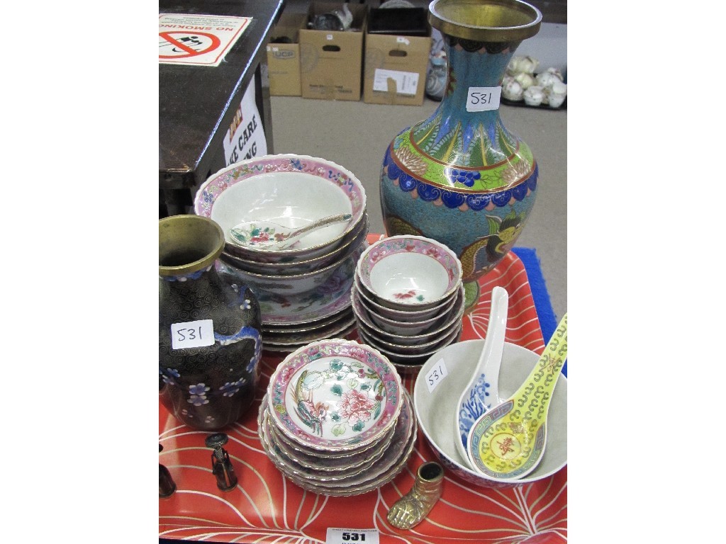 Appraisal: Quantity of Japanese Famille rose bowls and plates Cloisonne vases