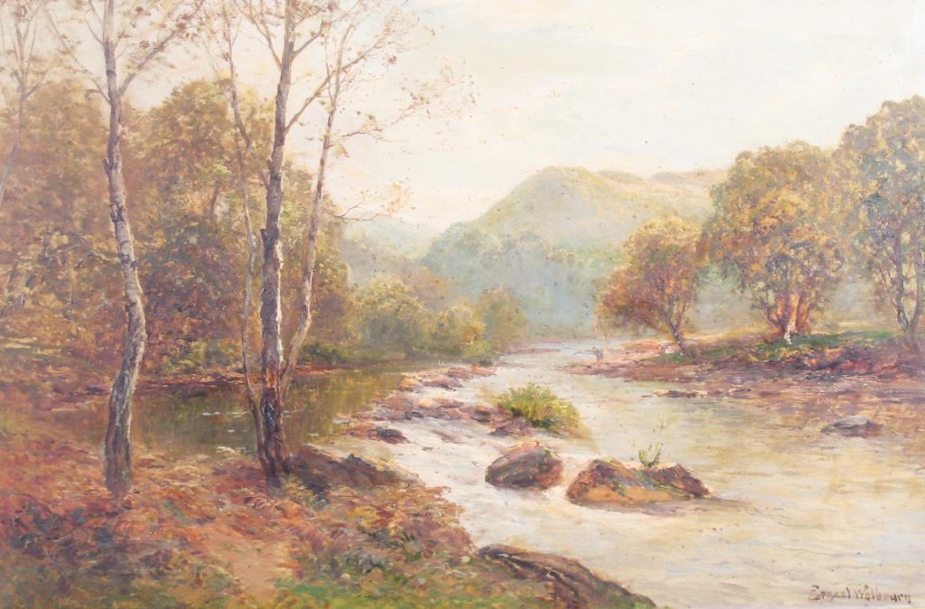 Appraisal: ERNEST WALBOURNE A wooded river Landscape signed oil on canvas