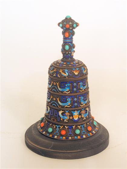 Appraisal: Sino-Tibetan silver enamel and jeweled bell form box early th