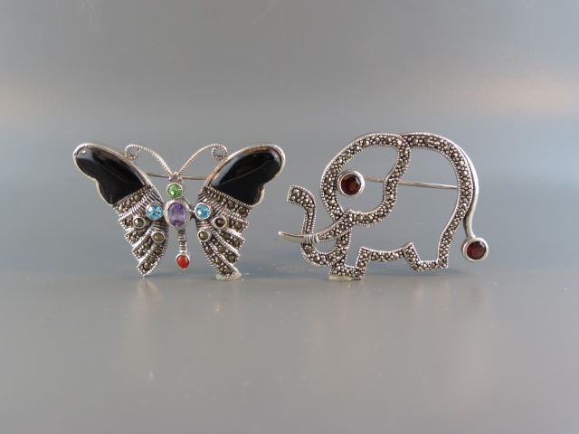 Appraisal: Sterling Silver Brooches marcasite and gem set figural butterfly and