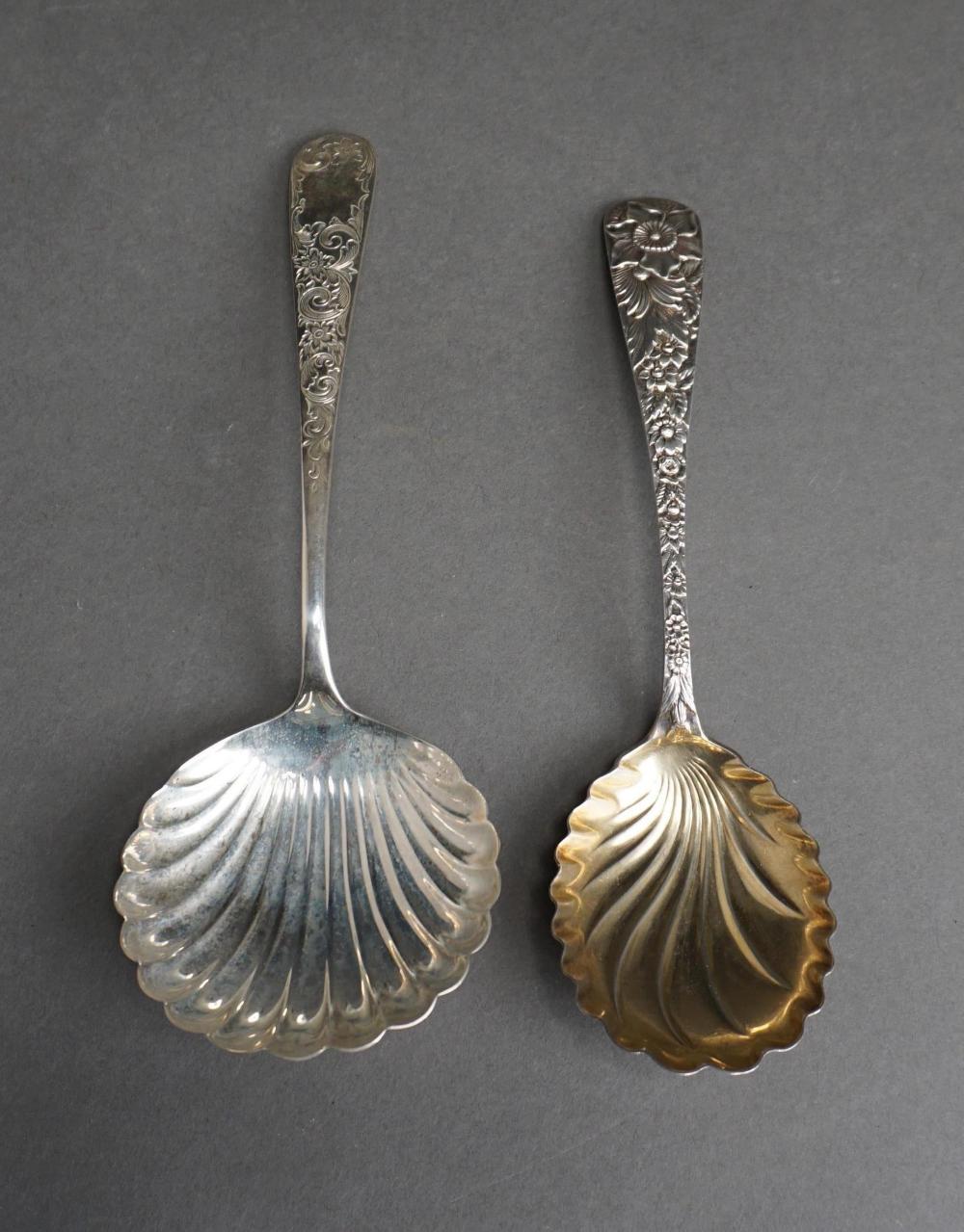 Appraisal: Two Sterling Silver Scalloped Bowl Serving Spoons Durgin Bouquet Type