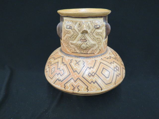 Appraisal: Tribal Pottery Vessel face and geometric designs excellent