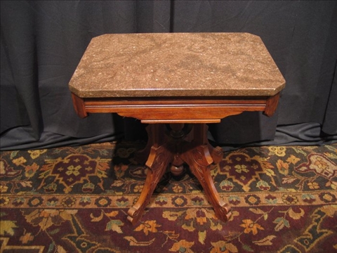 Appraisal: EASTLAKE WALNUT MARBLE TOP END TABLE Last quarter th century