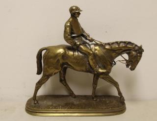 Appraisal: MENE P J Gilt Metal Sculpture of Horse Jockey Signed