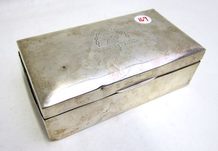 Appraisal: STERLING SILVER CIGARETTE BOX cedar lined with hinged lid hallmarked