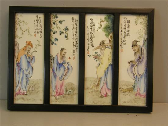 Appraisal: Set of four th century Chinese porcelain panels each inscribed