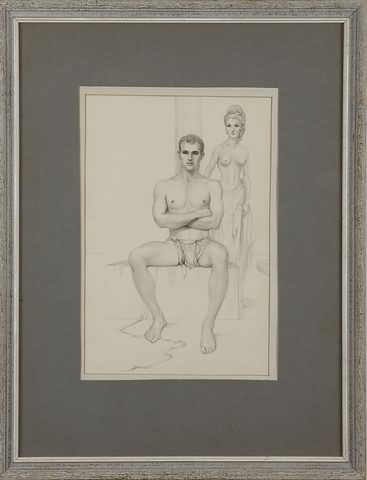 Appraisal: Male Female partial nude sketch x sight SLR John Lear