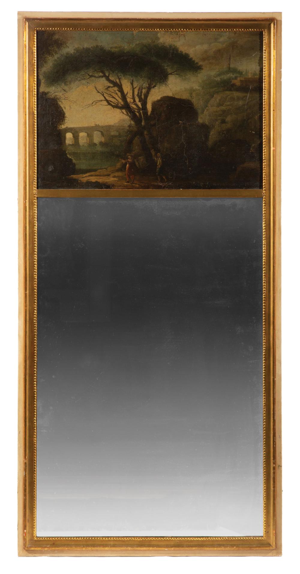 Appraisal: Antique French Trumeau Mirror upper panel with extensive Italian landscape