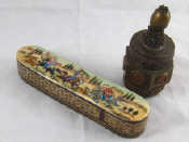 Appraisal: A Persian style micromosaic pen box the lid a hunting