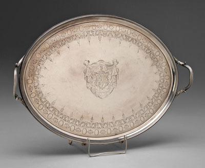 Appraisal: George III English silver tray oval with reeded rim and