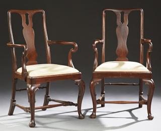 Appraisal: Pair of Queen Anne Style Carved Walnut Armchairs th c