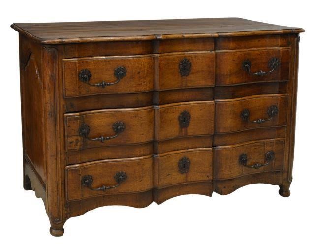 Appraisal: French Louis XV walnut commode en arbalete th c shaped