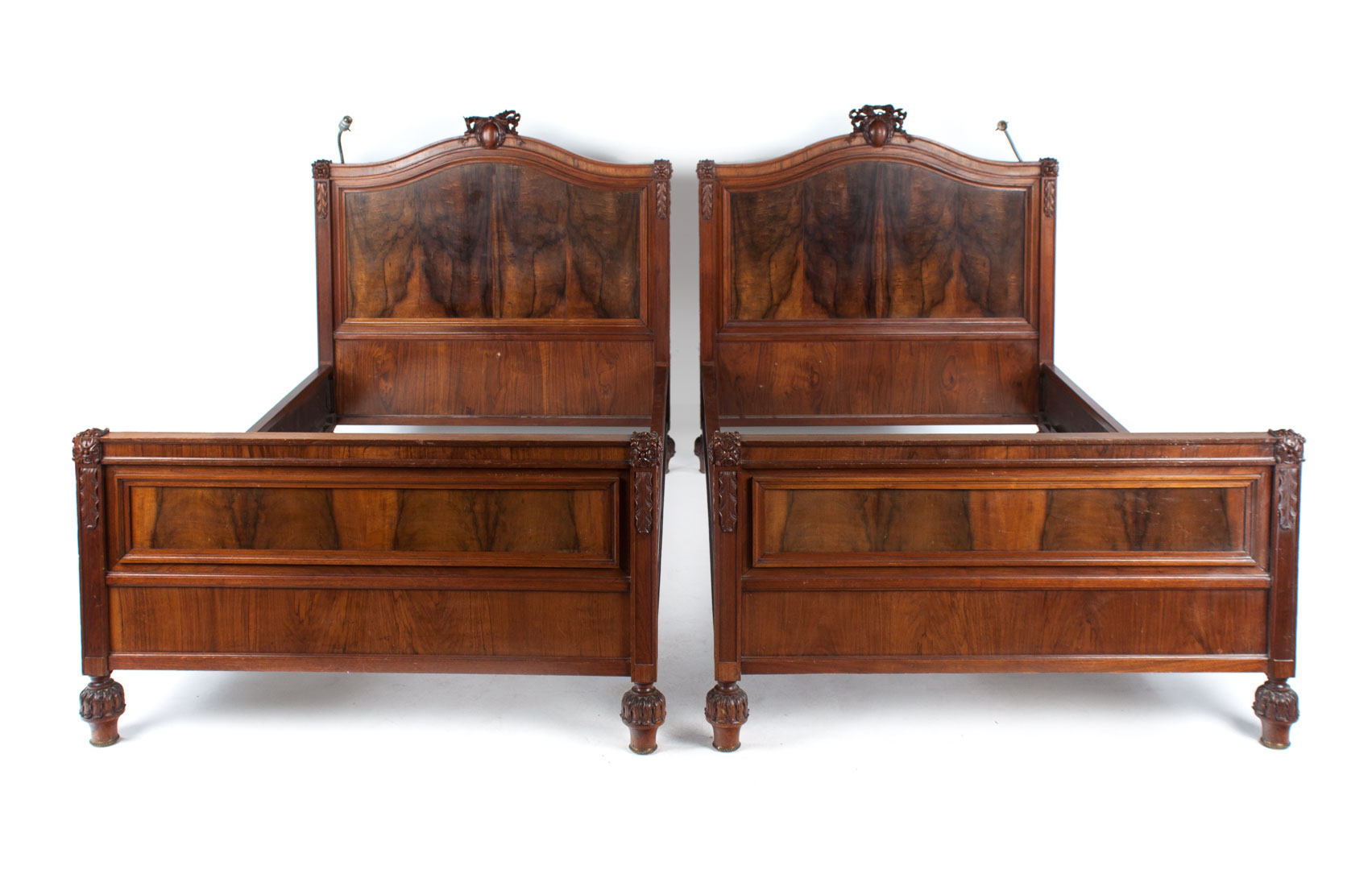 Appraisal: Pr of Louis XVI style carved walnut twin bedsteads late