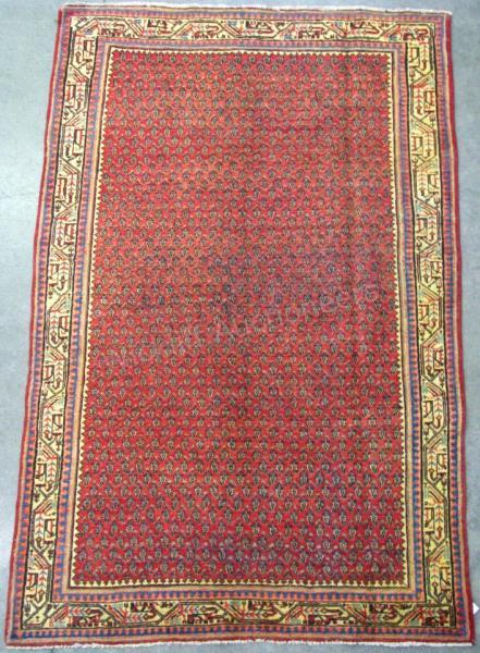 Appraisal: Handmade Oriental Rug Tabriz design red field with blue and