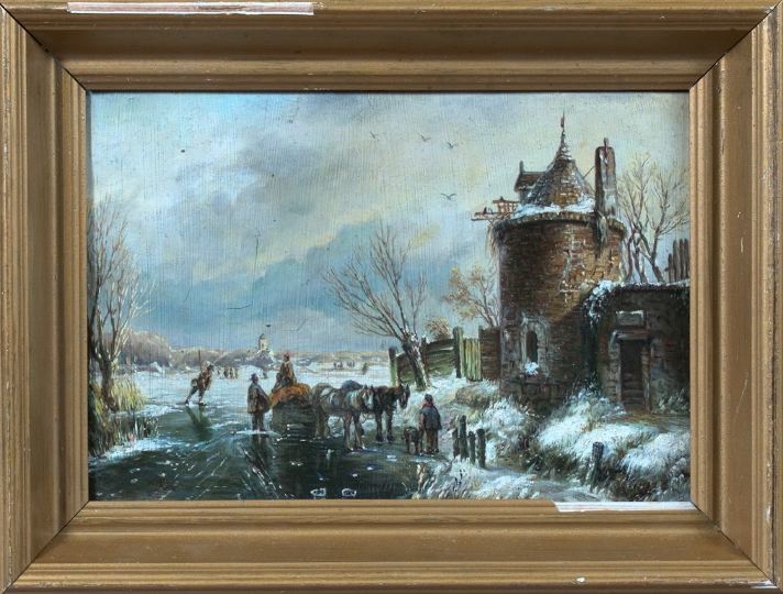 Appraisal: Continental School Early th Century Winter Village Landscape oil on