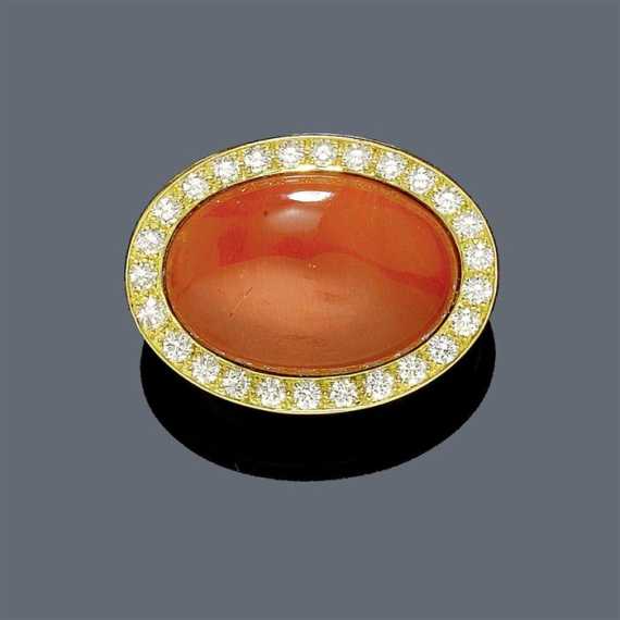 Appraisal: CORAL AND DIAMOND RING M KEIST-M LLER Yellow gold Casual-elegant