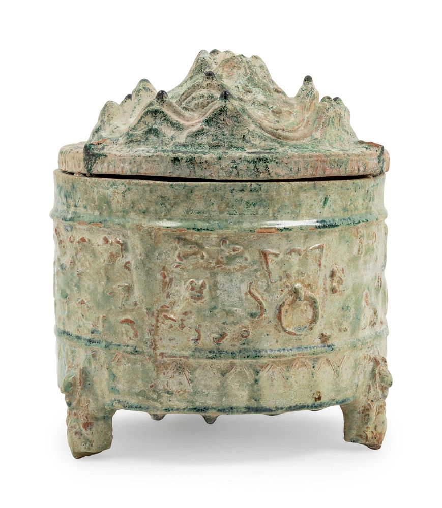 Appraisal: A Green Glazed Pottery Covered Censer A Green Glazed Pottery