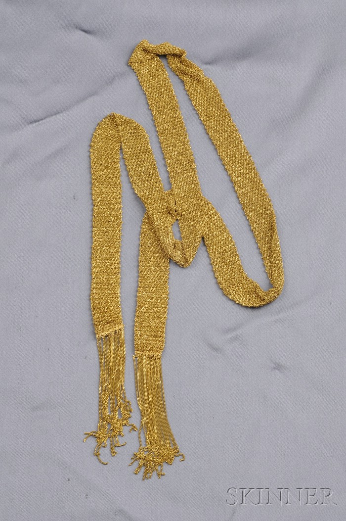 Appraisal: kt Gold Lariat Italy composed of woven mesh links and