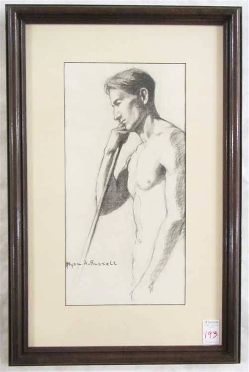 Appraisal: MYNA RUSSELL CHARCOAL ON PAPER Oregon - Life study of