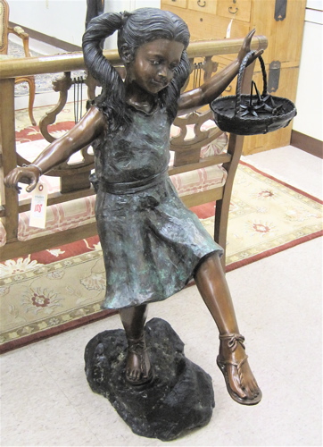 Appraisal: NEAR LIFE-SIZE BRONZE SCULPTURE girl in pigtails with basket of